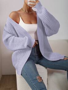 SHEIN LUNE 休閒百搭素色女款開襟羊毛衫 - 淡紫色 - 查看 1
