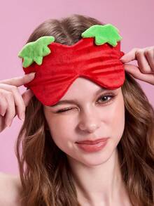 Strawberry Shortcake X SHEIN 1 Blackout Sleep Blindfold. Effectively Block Light. Made Of Soft And Comfortable Suede Fabric. - Red - View 2