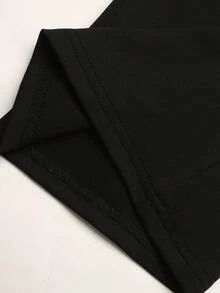 SHEIN 青少年女孩秋冬休閒街頭時尚波點拼接純色修身喇叭褲，適合日常街頭穿搭 - 黑色 - 查看 7