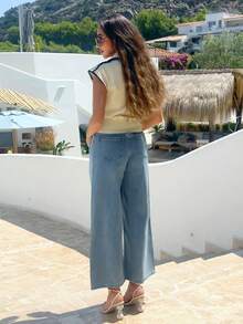 Alya Khalil Women High Waisted Wide Leg Jeans, Blue ,Petite Women Casual Fall - Light Wash - View 3