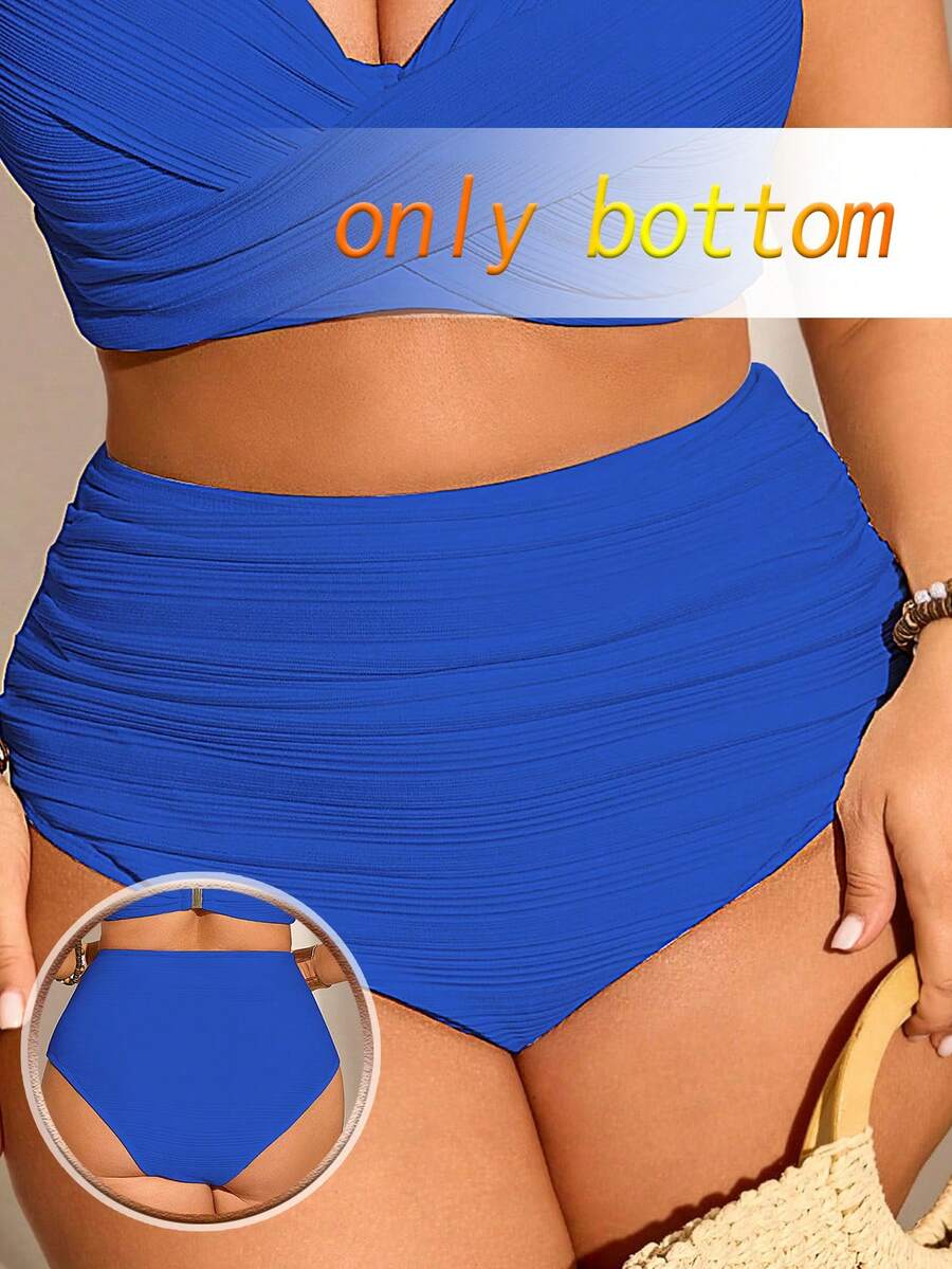 Swim Chiccia Bikini de talla grande para mujer con tela acanalada, unicolor, fruncido y control de abdomen, adecuado para uso diario y de vacaciones en verano