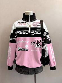 Attitoon Sudadera de mujer con bloques de color, patchwork e impresión de letras - Multicolor - Ver 3