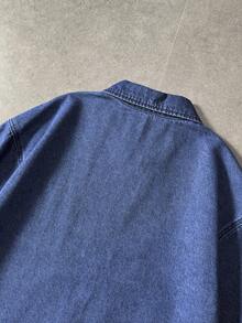 ROMWE MEN Street Life Men's Letter Patchwork Zipper Placket Short Sleeve Denim Shirt - Royal Blue - View 3