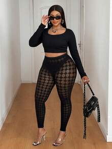 Maweii Women's Plus Size Hollow Out Sexy Leggings - Black - View 6