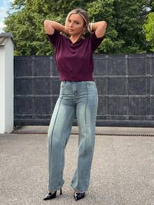 Jeta Ari Celana Jeans Denim Wanita Model Longgar, Warna Washed, untuk Bisnis Kasual, Musim Semi & Musim Panas/Gugur - Biru - View 1