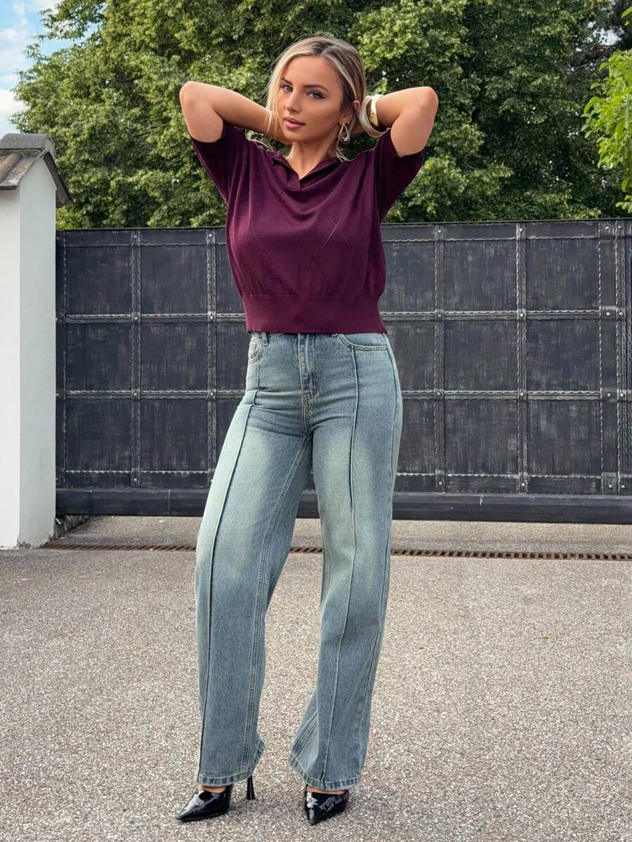 Jeta Ari Celana Jeans Denim Wanita Model Longgar, Warna Washed, untuk Bisnis Kasual, Musim Semi & Musim Panas/Gugur - Biru - View 1