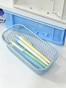 1/4Pcs Mini Macaron Color Metal Storage Baskets Stylish Desktop Organizer Minimalist Home Decor Multifunctional Desktop Storage Holder Suitable For Office Desks And Dressers Lightweight Rustproof Metal Container With Smooth Edges - Multiple Styles - View 5