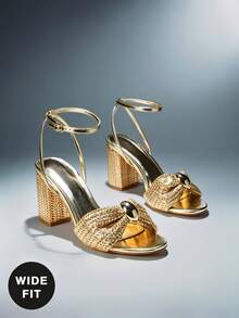 SHUZIA Women's Wide-Fit Minimalist Elegant Round Toe Block Heel Ankle Strap Sandals - Gold - View 2