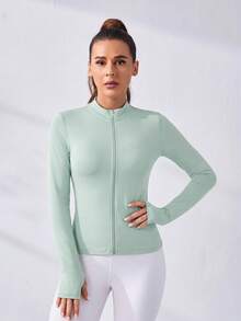 Eassivo Eassivo Women's Solid Color Zipper Casual Versatile Daily Commute Sports Jacket - Green - View 5