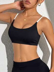 Sweetra Women's Colorblock Casual Daily Sports Bra - Black - View 4