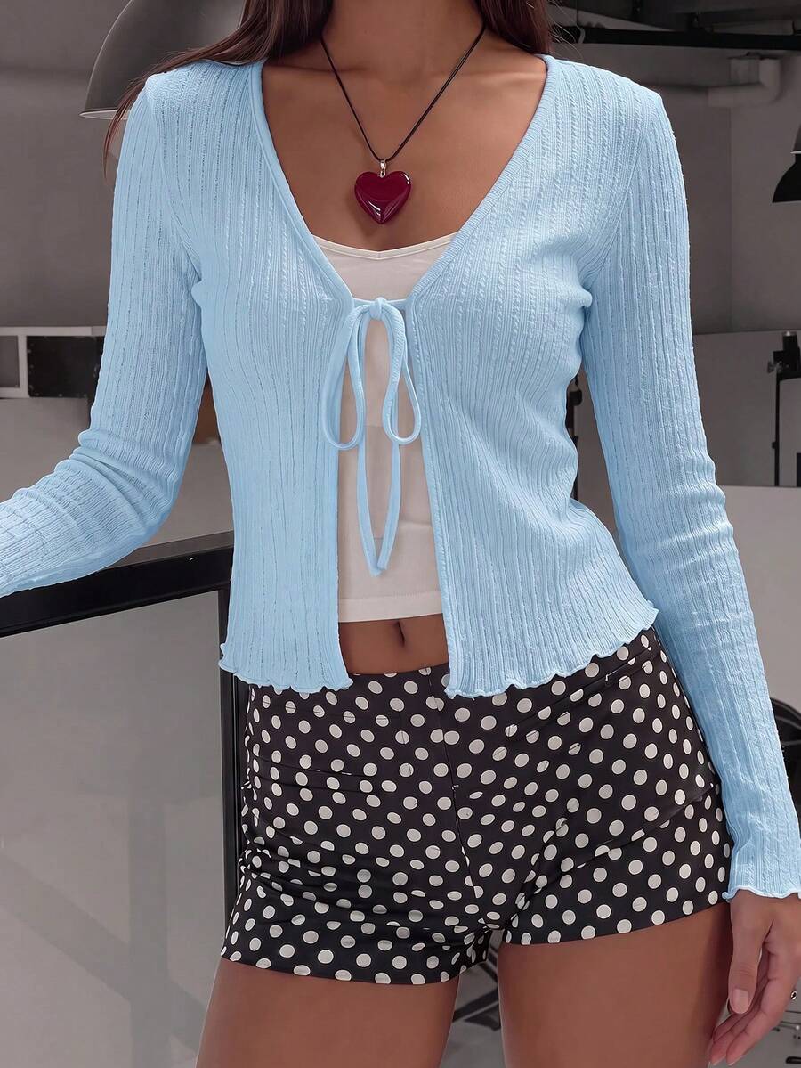 MainGRL Women's Solid Color Casual Versatile Daily Long Sleeve Cardigan - Baby Blue - View 1