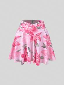 SHEIN Sweetro Floral Print Criss-Cross Waist Sports Skort - Multicolor - View 1