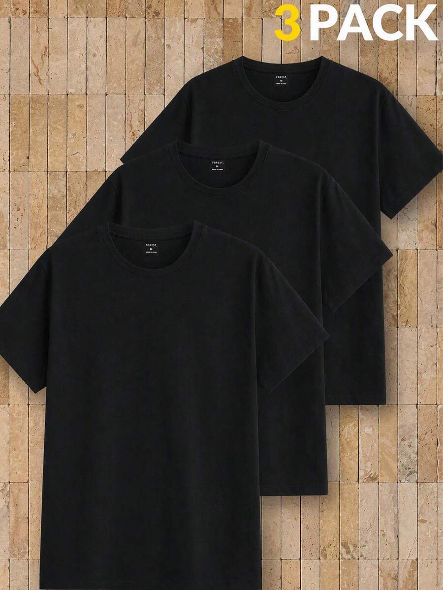 HIMLAND Men's Solid Color Minimalist Versatile Crew Neck Short Sleeve T-Shirt For Daily Wear - Black - View 1