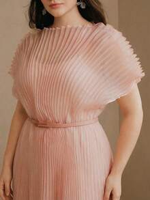Anewsta Plus Size Solid Color Minimalist Casual Dress - Pink - View 1