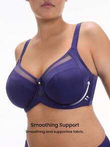 LUVLETTE Plus Curvy Lingerie  Unlined Full Coverage Side Support Mesh Sheer Airy Basic Breezy Comfort Minimizer Bra - Dark Grey - View 3