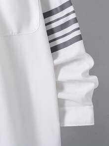 SHEIN Teen Boy Teen Boys Casual Striped Print Basic Collared Long-Sleeve Shirt Suitable For The Fall Back-To-School Season, Preppy Style, White - White - View 5