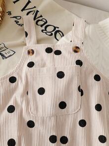SHEIN Vintaside Kids 1件女嬰春秋米白色與黑色復古韓風大波點無袖寬腿連身褲，寬鬆直筒版型，適合日常外出、春季戶外活動、周歲生日派對、家庭旅行與拍照拍攝 - 杏色 - 查看 5
