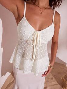 Opulessa Women's Solid Color Front Tie Fashion Camisole - Apricot - View 2