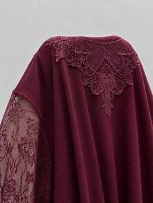 Lacomfia Women's Round Neck Embroidered Lace Versatile Casual Design Plus Size T-Shirt For Autumn/Winter Home Wear - Burgundy - View 6