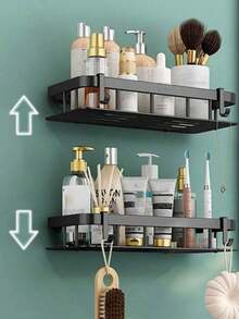 No Drill Bathroom Shelf, Wall-Mounted Storage Rack, Shower Gel And Cosmetics Organizer Bathroom Accessories And Tools - Black - View 6