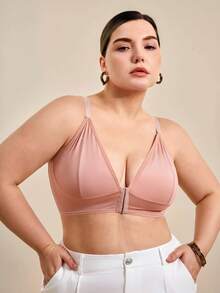 Hourtrue Plus Size Comfortable Wireless Front-Closure Bra - Apricot - View 3