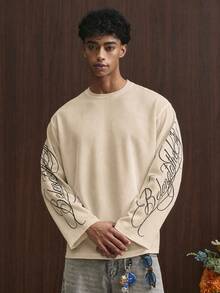 TOKVUE Men's Young Casual Vintage Font Print Long Sleeve T-Shirt - Apricot - View 2