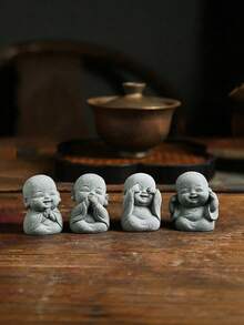 1 Piece Handmade Resin Zen Smiling Buddha Statue Abstract Miniature Figurine For Indoor Garden Bonsai Home Office Desktop Calm Meditation Decor - 1 Piece - View 5