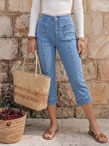EMERY ROSE Casual Commuter Washed Slim Fit 3/4 Length Jeans - Light Wash - View 1
