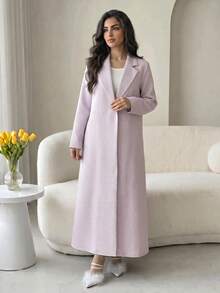 Yasmyna Women's Elegant Textured Long Sleeve Lapel Pink Abaya - Pink - View 3