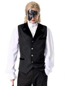 ROMWE MEN Men's Jacquard Lapel NeckSingle-Breasted Business Travel Suit Vest - Black - View 8