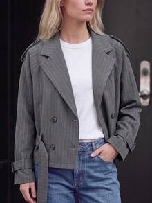 Airaco Versatile Casual Collared Waist-Tie Short Jacket - Grey - View 7