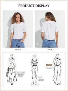 WESTFADE ملابس علوية أنيق قصير الأكمام بياقة مكشكشة من القطن 100٪، أزرار أمامية، ملابس كاجوال مناسبة للخريف والشتاء، ملابس بوهيمية، عودة إلى المدرسة، ملابس غربية للنساء - أبيض - مشاهدة 6
