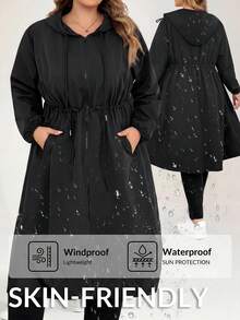 SHEIN CURVE+ Zipper Hooded Cinched Waist Plus Size Long Sleeve Jacket, Autumn Winter Outerwear, 2026 22W Hiking Rodeo Normal - Black - View 1