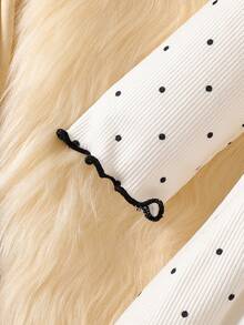 SHEIN Newborn Baby Girls A-Line Dress Sweet Elegant Beige Black Polka Dot Bow Ruffle Long Sleeve Ruffled Collar Birthday Party Fall Cozy Ballet Ribbed Knit - Apricot - View 10