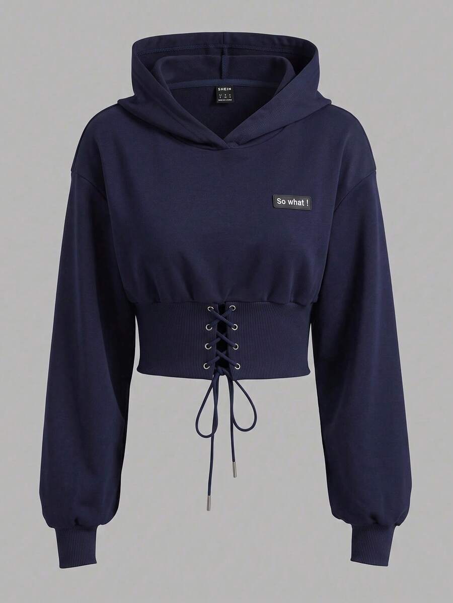 SHEIN EZwear 白色針織女款運動衫，秋冬長袖上衣，海軍藍女款運動衫 - 藏蓝色 - 查看 1