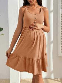 GentleRue Maternity Maternity Nursing Dress With Functional Buttons And Ruffle Hem - Orange - View 4