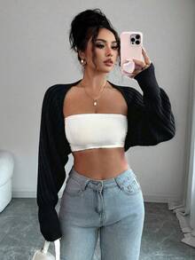 SHEIN Raffinéa 女士開襟衫 - 黑色 - 查看 7