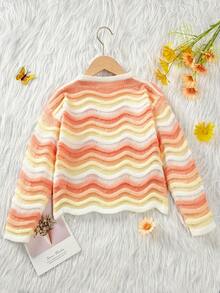SHEIN Genkimix Kids Suéter ligero y lindo con patrón de ondas degradadas para niñas - Multicolor - Ver 2