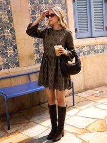 Vivid Eden Women's Embroidered Bell Sleeve Casual Boho Vacation Dress, Dark Chocolate Dress Vacation Autumn Winter Brunch Vacation - Brown - View 5