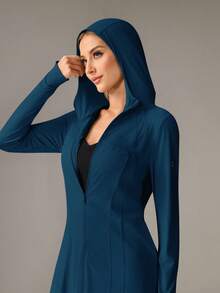 OutZeal Women Sun-Proof Jacket Daily Casual Long Length Extended Brim With Mask Outdoor Top - Navy Blue - View 8
