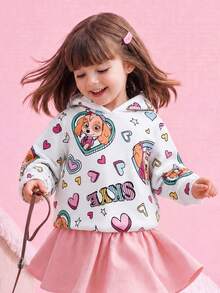SHEIN | PAW Patrol 1件少女休閒可愛卡通蝴蝶結印花狗狗圖案連帽抓絨衛衣，適合秋冬穿著 - 彩色 - 查看 2