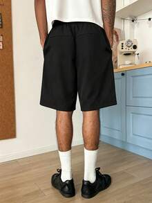 STEELVANCE Herren Lässig Sommer Kontrast Saum Kordelzug Taille Bermuda Strand Shorts - Schwarz - Übersicht 2