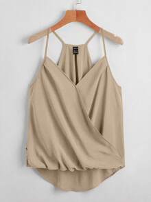 SHEIN VCAY 女款素色休閒百搭日常穿搭細肩帶背心上衣 - 卡其色 - 查看 1