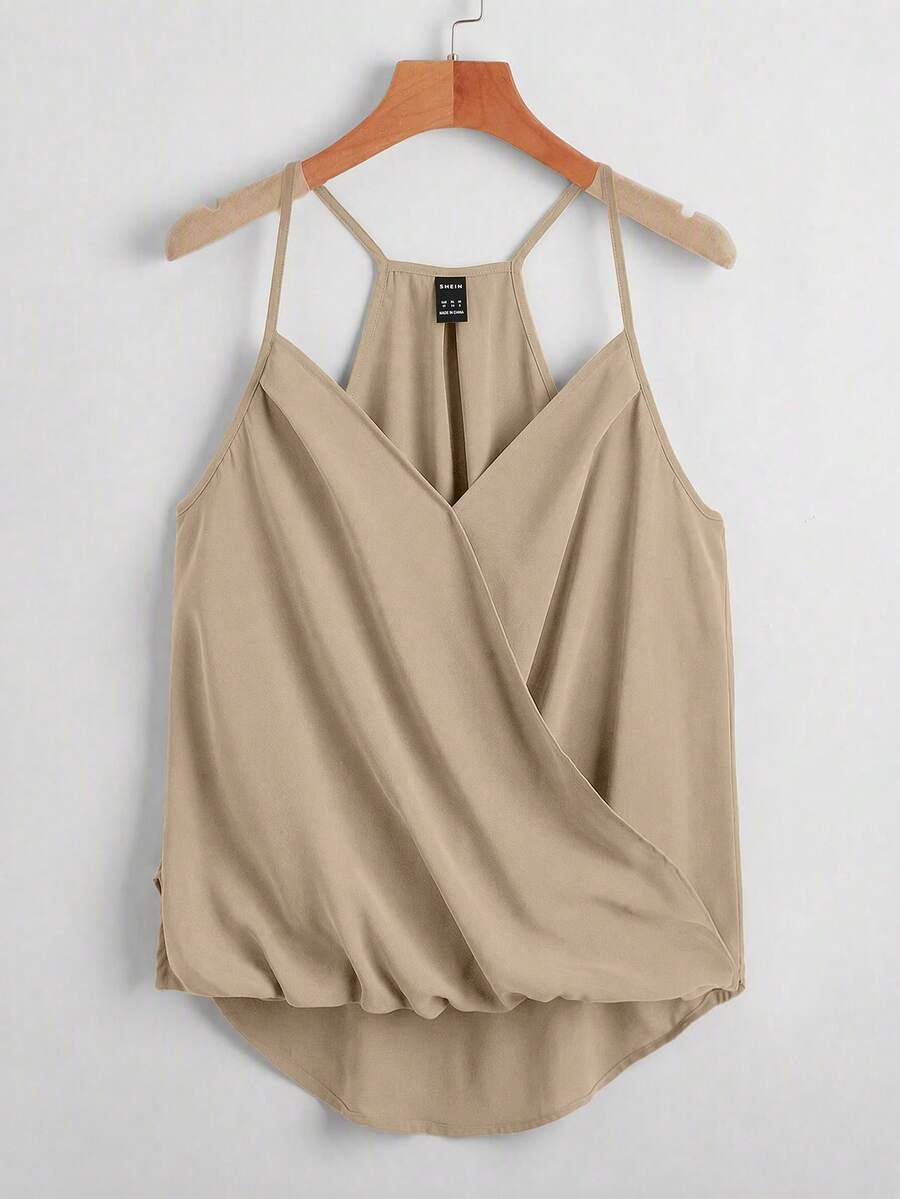 SHEIN VCAY 女款素色休閒百搭日常穿搭細肩帶背心上衣 - 卡其色 - 查看 1