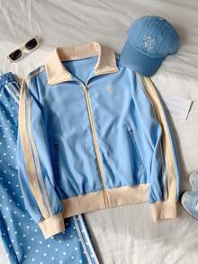Comfortcana Women's Colorblock Patchwork Regular Jacket - Blue - View 6