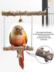 1Pc Pepper Wood Bell & Double Layered Sanding Perches & Swing & Cage Accessories For Parrot Cage Bird Stand & Toys Suitable For All Seasons - multicolor - View 6