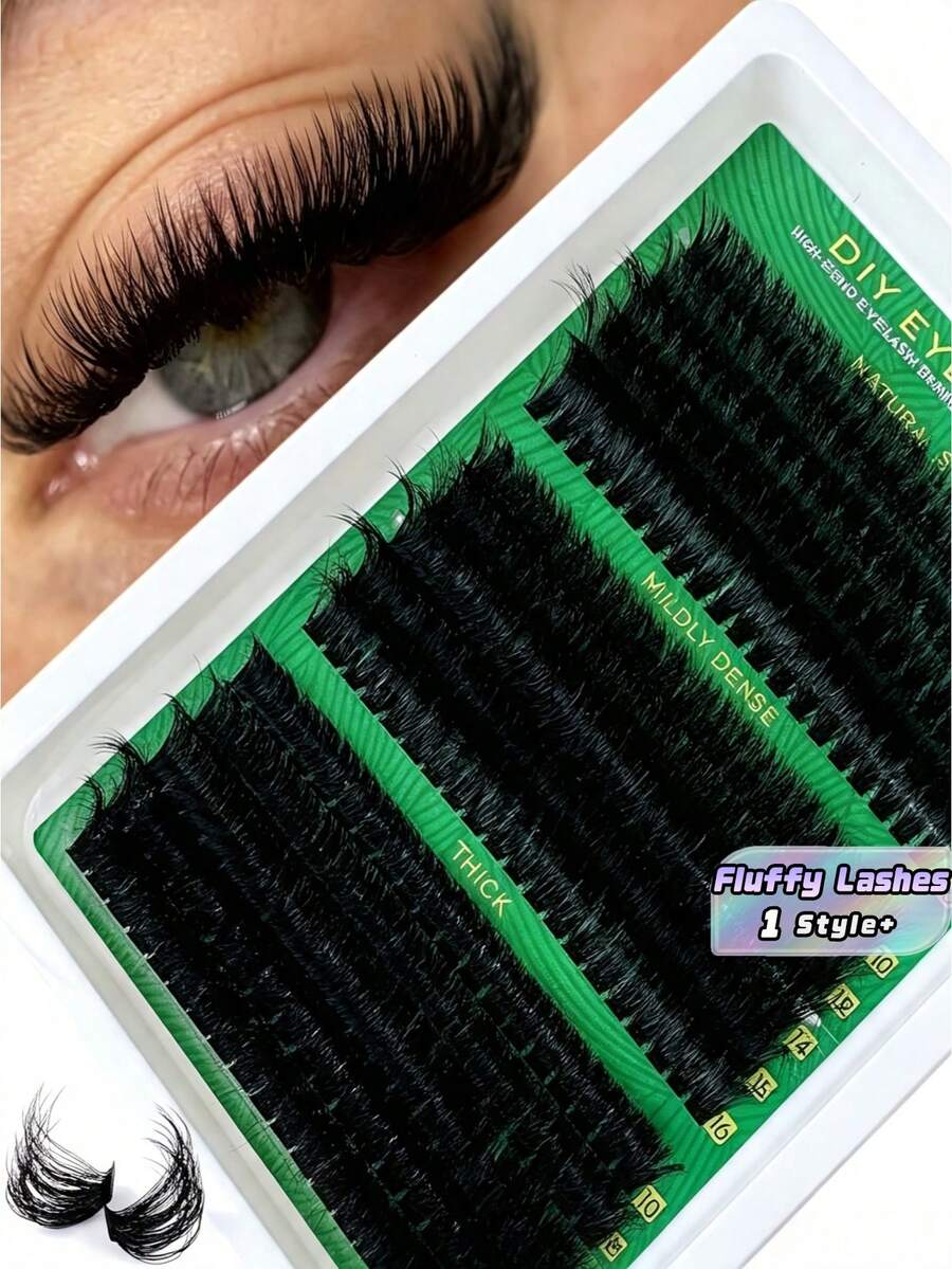 Fluffy 300Clusters Fake Eyelashes 60D/80D/100D Mix Length 10-16mm, 0.07mm Curly Volume Lashes Dramatic Daily Cosplay Makeup - D - View 1