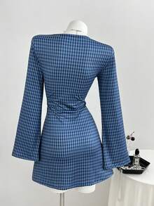 Elamini Plaid Lace Trim Tie-Front Dress - Multicolor - View 2