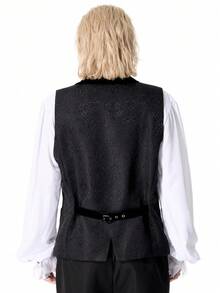 ROMWE MEN Men's Jacquard Lapel NeckSingle-Breasted Business Travel Suit Vest - Black - View 3