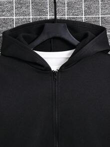 SHEIN Tokoy 青少年男孩黑色街頭生活圖案街頭時尚秋季衛衣，返校季 - 黑色 - 查看 4